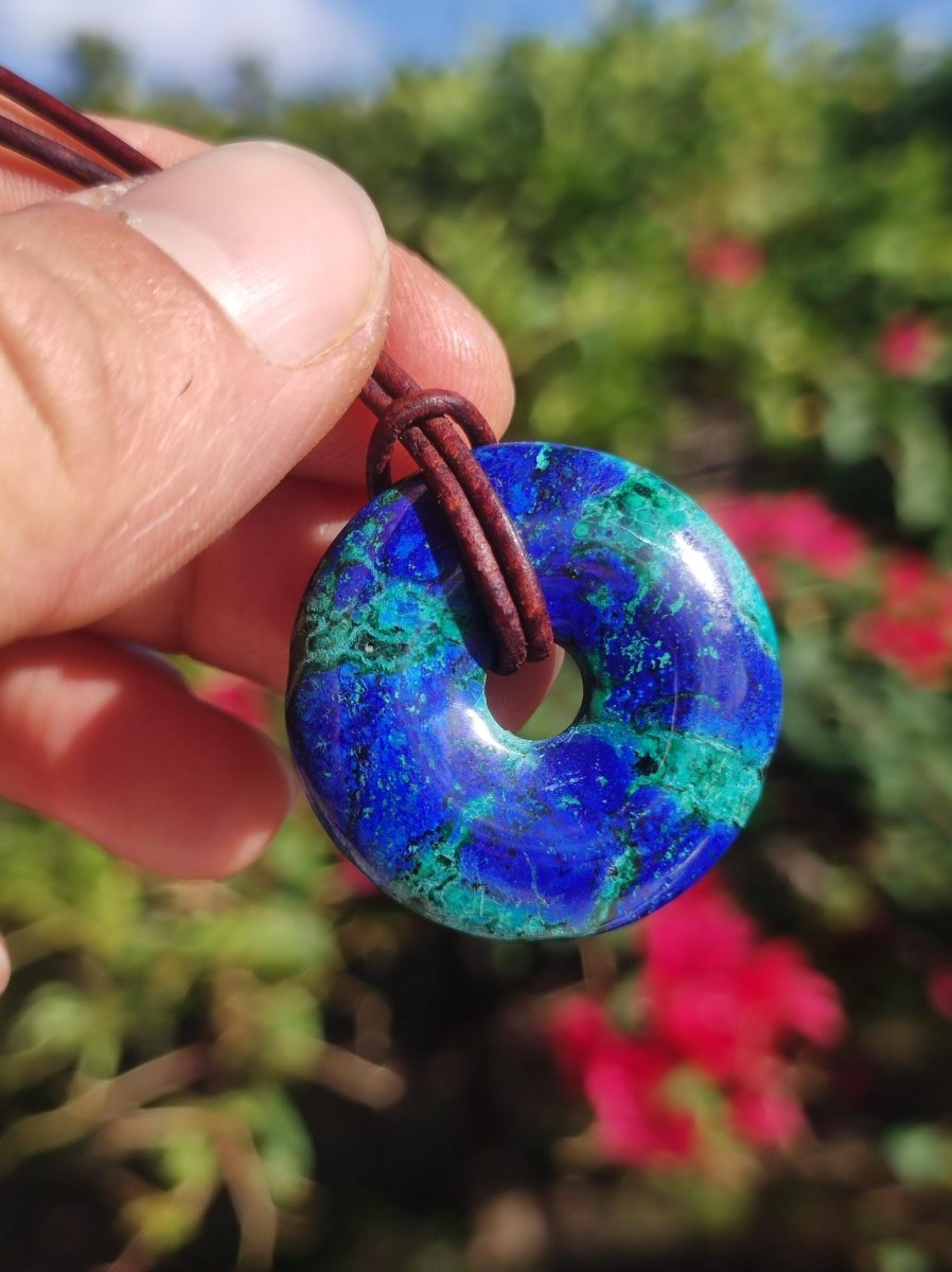 Azurit - Malachit - Chrysocoll blau grün ~ Edelstein Kette HIPPIE GOA Boho Tibet Ethno Nature Donut Schutzsymbol Heilstein Sammler Mann Frau - Art of Nature Berlin