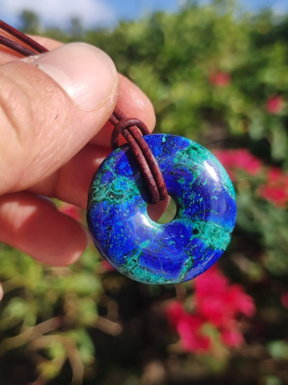 Azurit - Malachit - Chrysocoll blau grün ~ Edelstein Kette HIPPIE GOA Boho Tibet Ethno Nature Donut Schutzsymbol Heilstein Sammler Mann Frau - Art of Nature Berlin