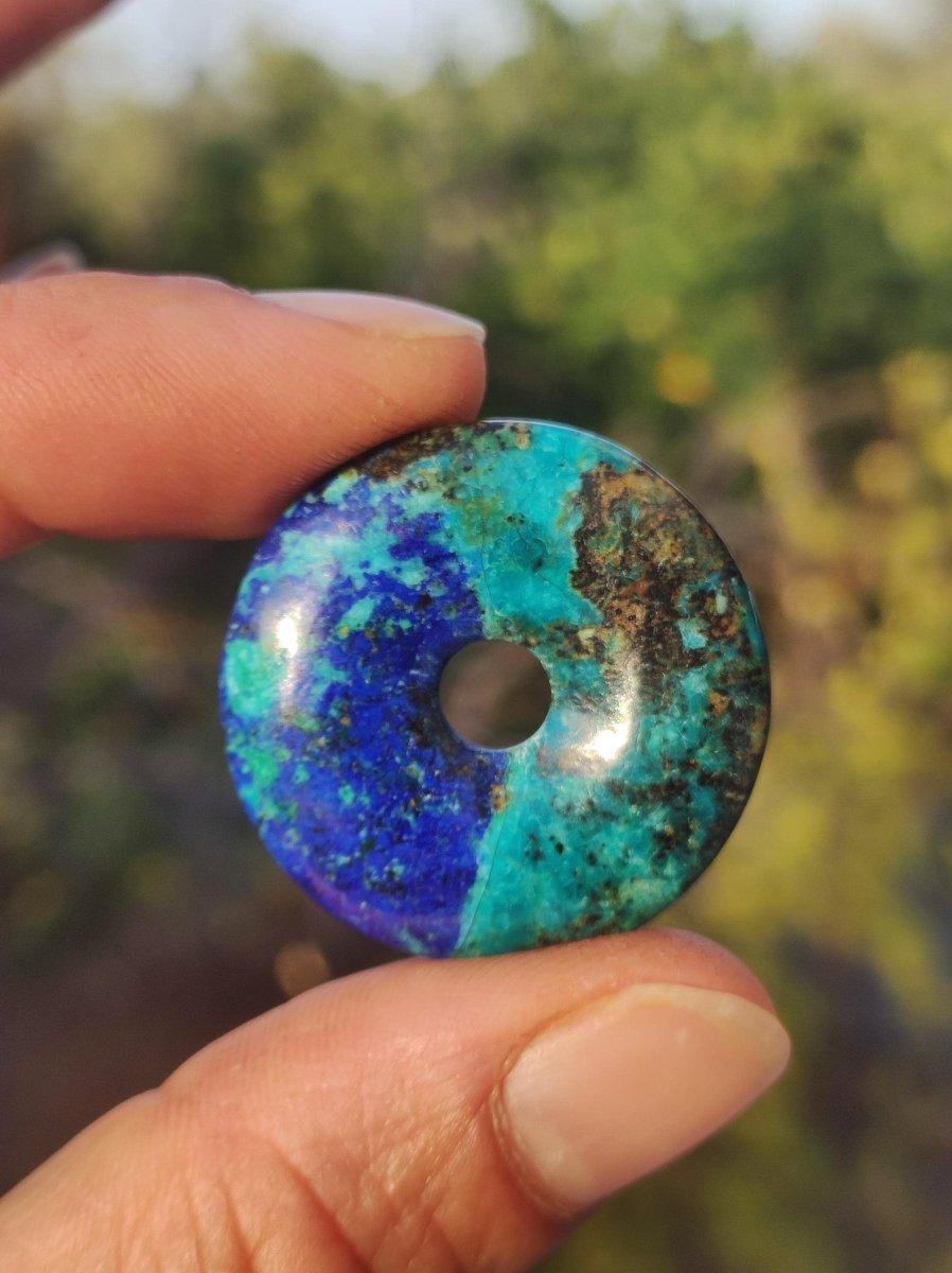 Azurit - Malachit - Chrysocoll blau grün ~ Edelstein Kette HIPPIE GOA Boho Tibet Ethno Nature Donut Schutzsymbol Heilstein Sammler Mann Frau - Art of Nature Berlin