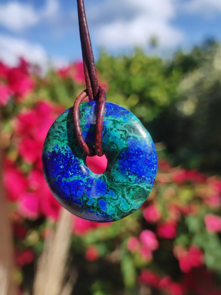 Azurit - Malachit - Chrysocoll blau grün ~ Edelstein Kette HIPPIE GOA Boho Tibet Ethno Nature Donut Schutzsymbol Heilstein Sammler Mann Frau - Art of Nature Berlin