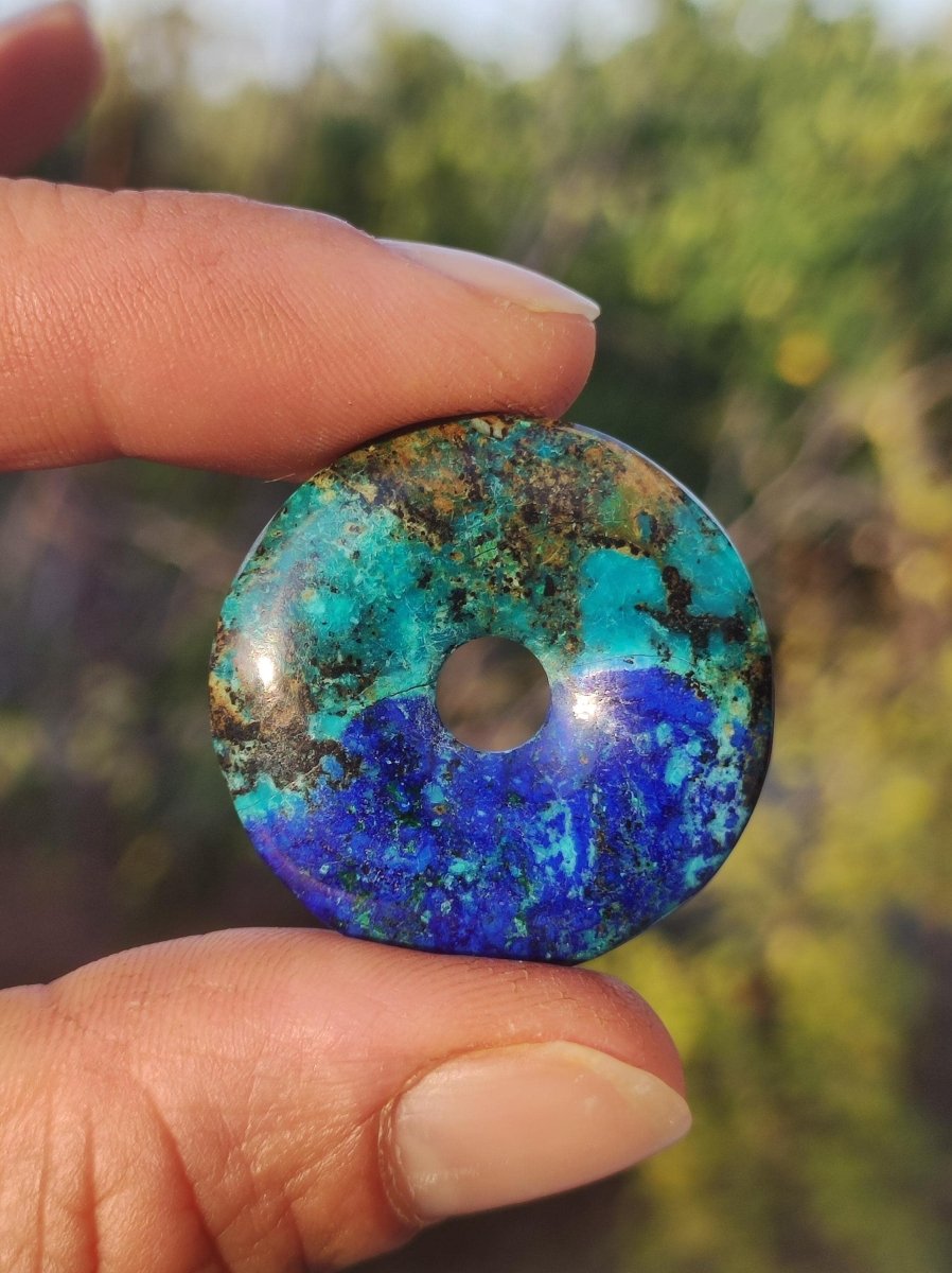 Azurit - Malachit - Chrysocoll blau grün ~ Edelstein Kette HIPPIE GOA Boho Tibet Ethno Nature Donut Schutzsymbol Heilstein Sammler Mann Frau - Art of Nature Berlin