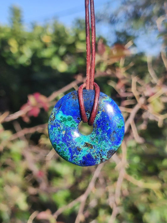 Azurit - Malachit - Chrysocoll blau grün ~ Edelstein Kette HIPPIE GOA Boho Tibet Ethno Nature Donut Schutzsymbol Heilstein Sammler Mann Frau - Art of Nature Berlin
