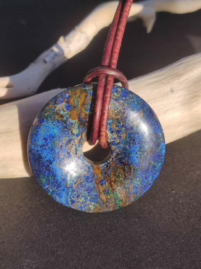 Azurit - Malachit - Chrysocoll blau grün ~ Edelstein Kette HIPPIE GOA Boho Tibet Ethno Nature Donut Schutzsymbol Heilstein Sammler Mann Frau - Art of Nature Berlin