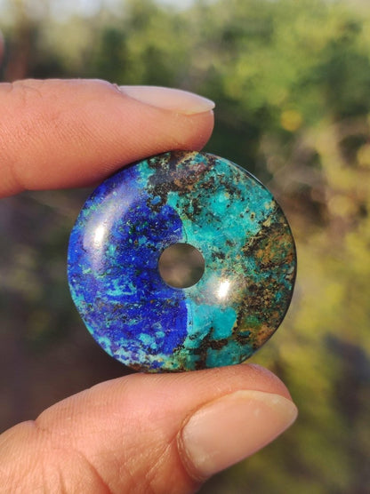 Azurit - Malachit - Chrysocoll blau grün ~ Edelstein Kette HIPPIE GOA Boho Tibet Ethno Nature Donut Schutzsymbol Heilstein Sammler Mann Frau - Art of Nature Berlin