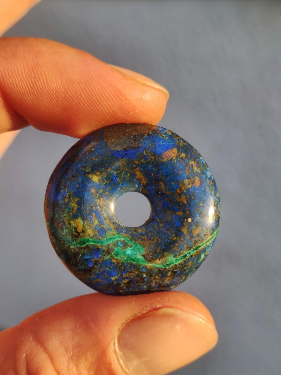 Azurit - Malachit - Chrysocoll blau grün ~ Edelstein Kette HIPPIE GOA Boho Tibet Ethno Nature Donut Schutzsymbol Heilstein Sammler Mann Frau - Art of Nature Berlin