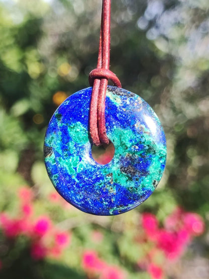 Azurit - Malachit - Chrysocoll blau grün ~ Edelstein Kette HIPPIE GOA Boho Tibet Ethno Nature Donut Schutzsymbol Heilstein Sammler Mann Frau - Art of Nature Berlin