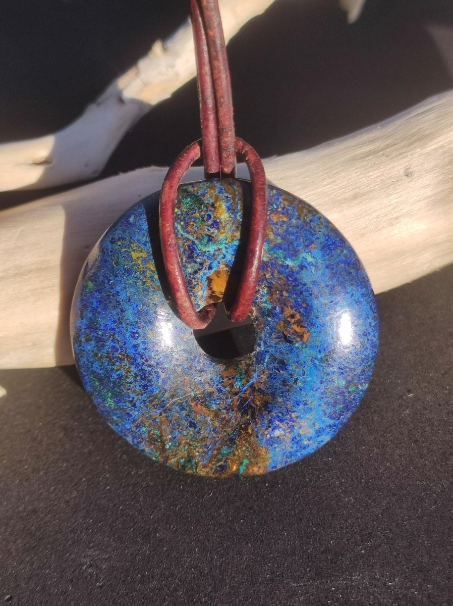 Azurit - Malachit - Chrysocoll blau grün ~ Edelstein Kette HIPPIE GOA Boho Tibet Ethno Nature Donut Schutzsymbol Heilstein Sammler Mann Frau - Art of Nature Berlin