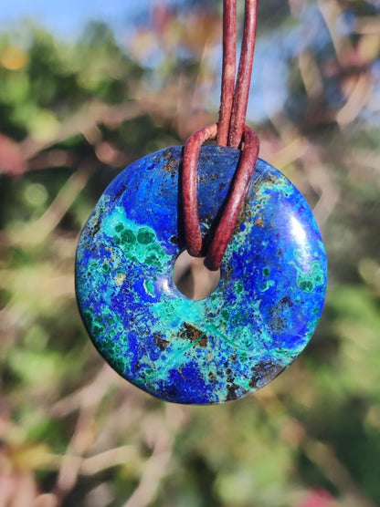 Azurit - Malachit - Chrysocoll blau grün ~ Edelstein Kette HIPPIE GOA Boho Tibet Ethno Nature Donut Schutzsymbol Heilstein Sammler Mann Frau - Art of Nature Berlin