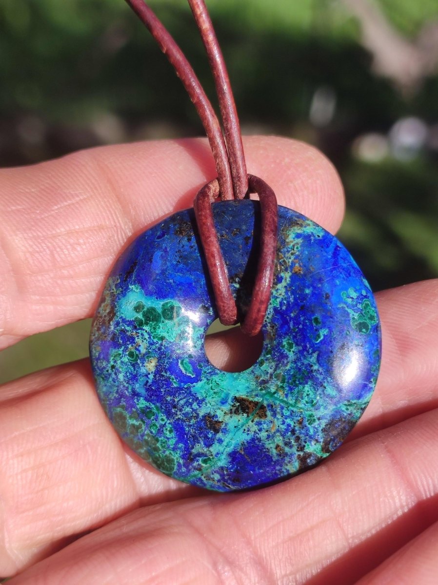 Azurit - Malachit - Chrysocoll blau grün ~ Edelstein Kette HIPPIE GOA Boho Tibet Ethno Nature Donut Schutzsymbol Heilstein Sammler Mann Frau - Art of Nature Berlin