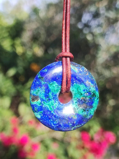 Azurit - Malachit - Chrysocoll blau grün ~ Edelstein Kette HIPPIE GOA Boho Tibet Ethno Nature Donut Schutzsymbol Heilstein Sammler Mann Frau - Art of Nature Berlin