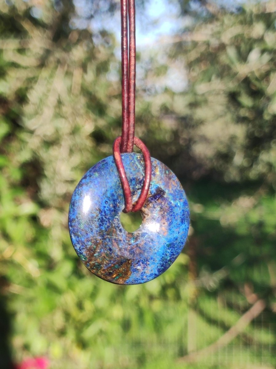 Azurit - Malachit - Chrysocoll blau grün ~ Edelstein Kette HIPPIE GOA Boho Tibet Ethno Nature Donut Schutzsymbol Heilstein Sammler Mann Frau - Art of Nature Berlin