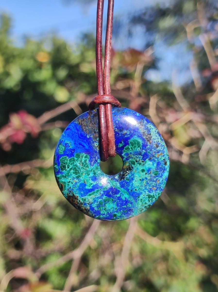 Azurit - Malachit - Chrysocoll blau grün ~ Edelstein Kette HIPPIE GOA Boho Tibet Ethno Nature Donut Schutzsymbol Heilstein Sammler Mann Frau - Art of Nature Berlin