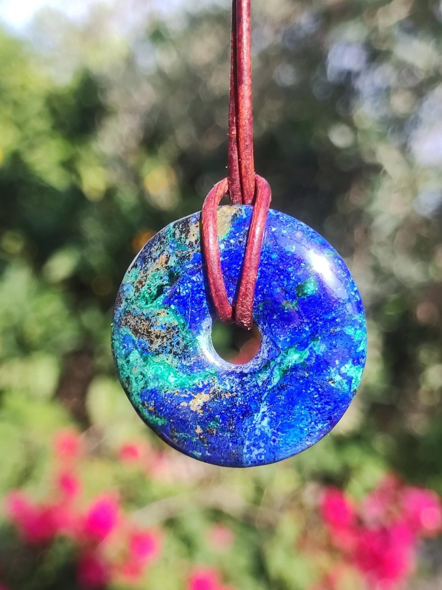 Azurit - Malachit - Chrysocoll blau grün ~ Edelstein Kette HIPPIE GOA Boho Tibet Ethno Nature Donut Schutzsymbol Heilstein Sammler Mann Frau - Art of Nature Berlin