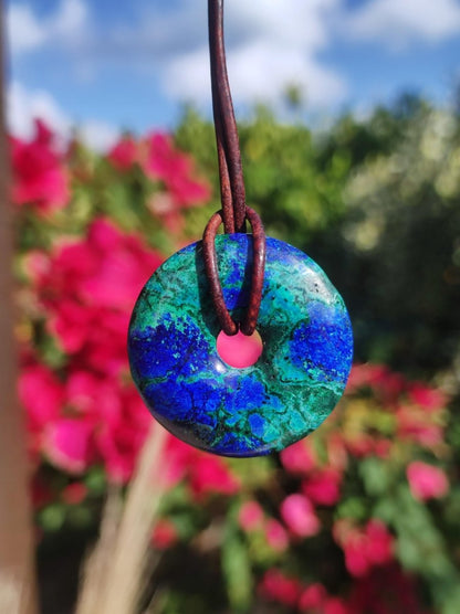 Azurit - Malachit - Chrysocoll blau grün ~ Edelstein Kette HIPPIE GOA Boho Tibet Ethno Nature Donut Schutzsymbol Heilstein Sammler Mann Frau - Art of Nature Berlin