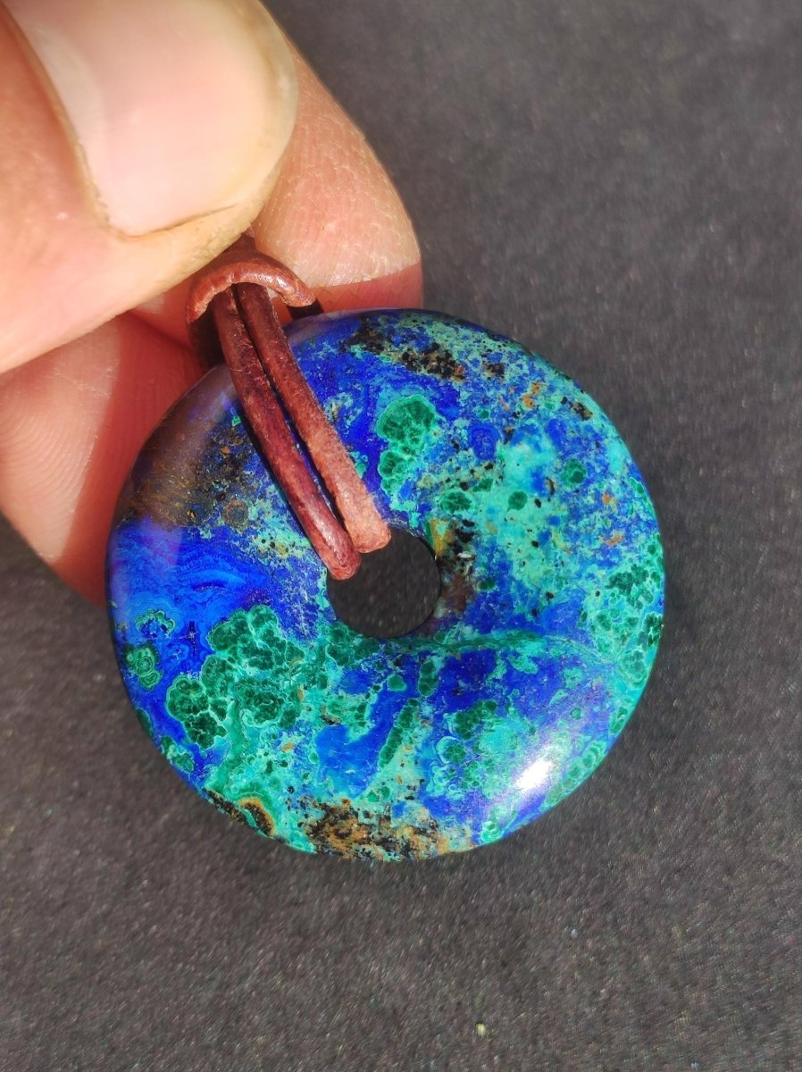 Azurit - Malachit - Chrysocoll blau grün ~ Edelstein Kette HIPPIE GOA Boho Tibet Ethno Nature Donut Schutzsymbol Heilstein Sammler Mann Frau - Art of Nature Berlin