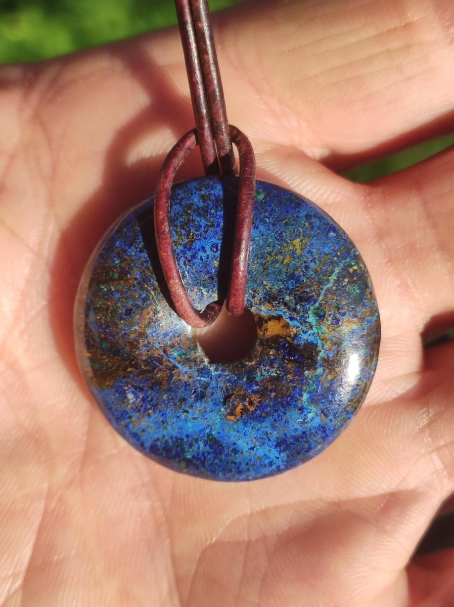 Azurit - Malachit - Chrysocoll blau grün ~ Edelstein Kette HIPPIE GOA Boho Tibet Ethno Nature Donut Schutzsymbol Heilstein Sammler Mann Frau - Art of Nature Berlin