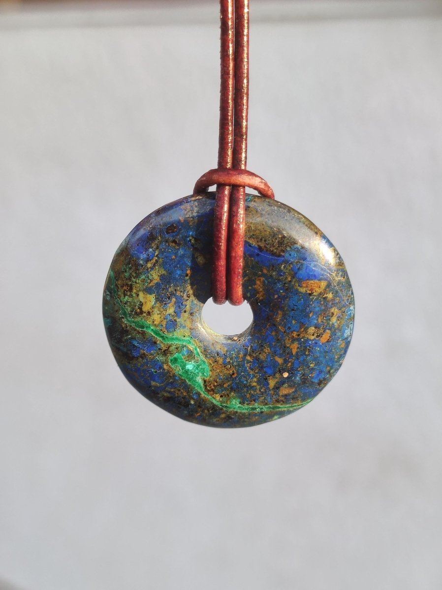 Azurit - Malachit - Chrysocoll blau grün ~ Edelstein Kette HIPPIE GOA Boho Tibet Ethno Nature Donut Schutzsymbol Heilstein Sammler Mann Frau - Art of Nature Berlin