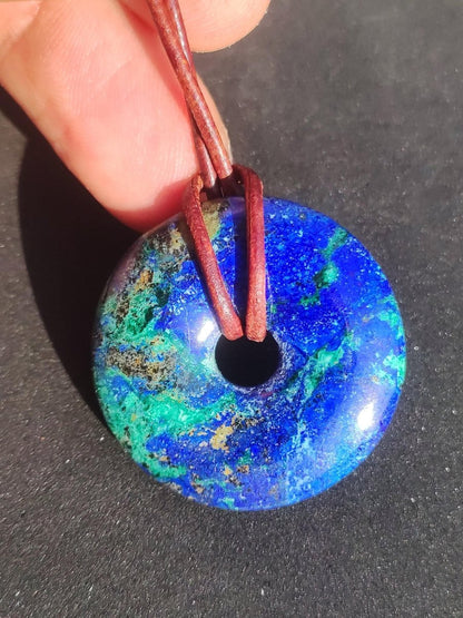 Azurit - Malachit - Chrysocoll blau grün ~ Edelstein Kette HIPPIE GOA Boho Tibet Ethno Nature Donut Schutzsymbol Heilstein Sammler Mann Frau - Art of Nature Berlin