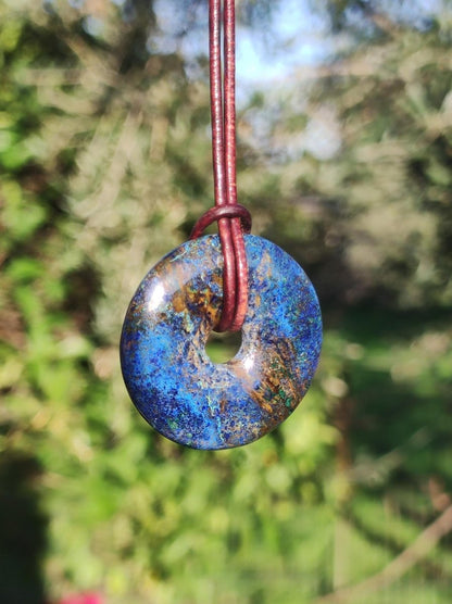 Azurit - Malachit - Chrysocoll blau grün ~ Edelstein Kette HIPPIE GOA Boho Tibet Ethno Nature Donut Schutzsymbol Heilstein Sammler Mann Frau - Art of Nature Berlin