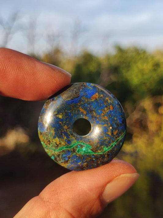 Azurit - Malachit - Chrysocoll blau grün ~ Edelstein Kette HIPPIE GOA Boho Tibet Ethno Nature Donut Schutzsymbol Heilstein Sammler Mann Frau - Art of Nature Berlin