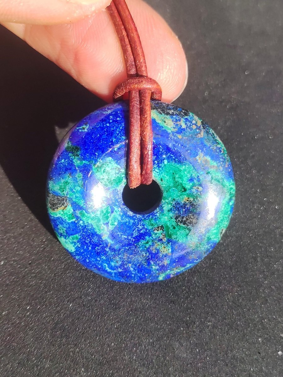 Azurit - Malachit - Chrysocoll blau grün ~ Edelstein Kette HIPPIE GOA Boho Tibet Ethno Nature Donut Schutzsymbol Heilstein Sammler Mann Frau - Art of Nature Berlin