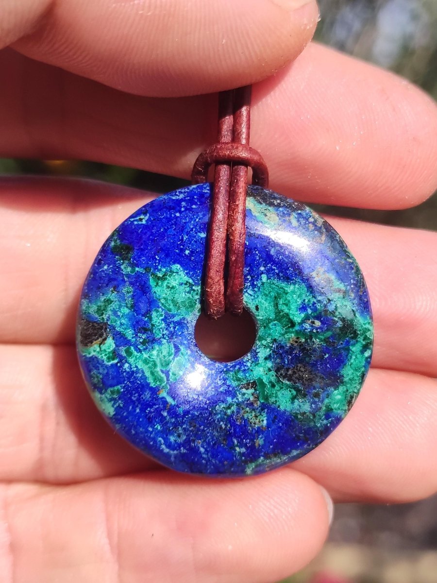 Azurit - Malachit - Chrysocoll blau grün ~ Edelstein Kette HIPPIE GOA Boho Tibet Ethno Nature Donut Schutzsymbol Heilstein Sammler Mann Frau - Art of Nature Berlin