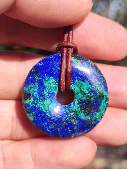 Azurit - Malachit - Chrysocoll blau grün ~ Edelstein Kette HIPPIE GOA Boho Tibet Ethno Nature Donut Schutzsymbol Heilstein Sammler Mann Frau - Art of Nature Berlin