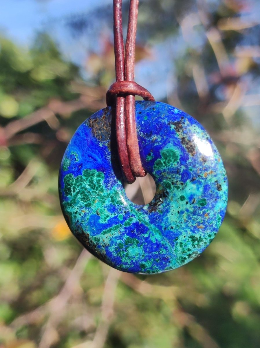 Azurit - Malachit - Chrysocoll blau grün ~ Edelstein Kette HIPPIE GOA Boho Tibet Ethno Nature Donut Schutzsymbol Heilstein Sammler Mann Frau - Art of Nature Berlin