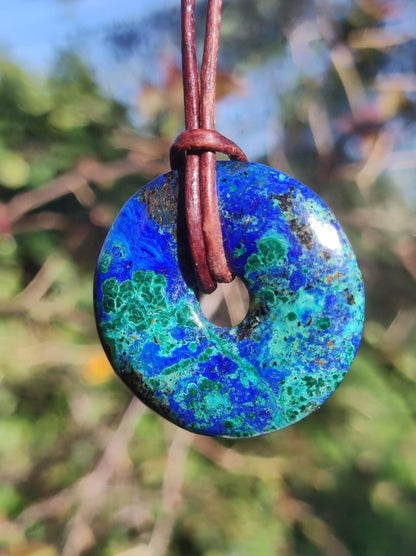 Azurit - Malachit - Chrysocoll blau grün ~ Edelstein Kette HIPPIE GOA Boho Tibet Ethno Nature Donut Schutzsymbol Heilstein Sammler Mann Frau - Art of Nature Berlin