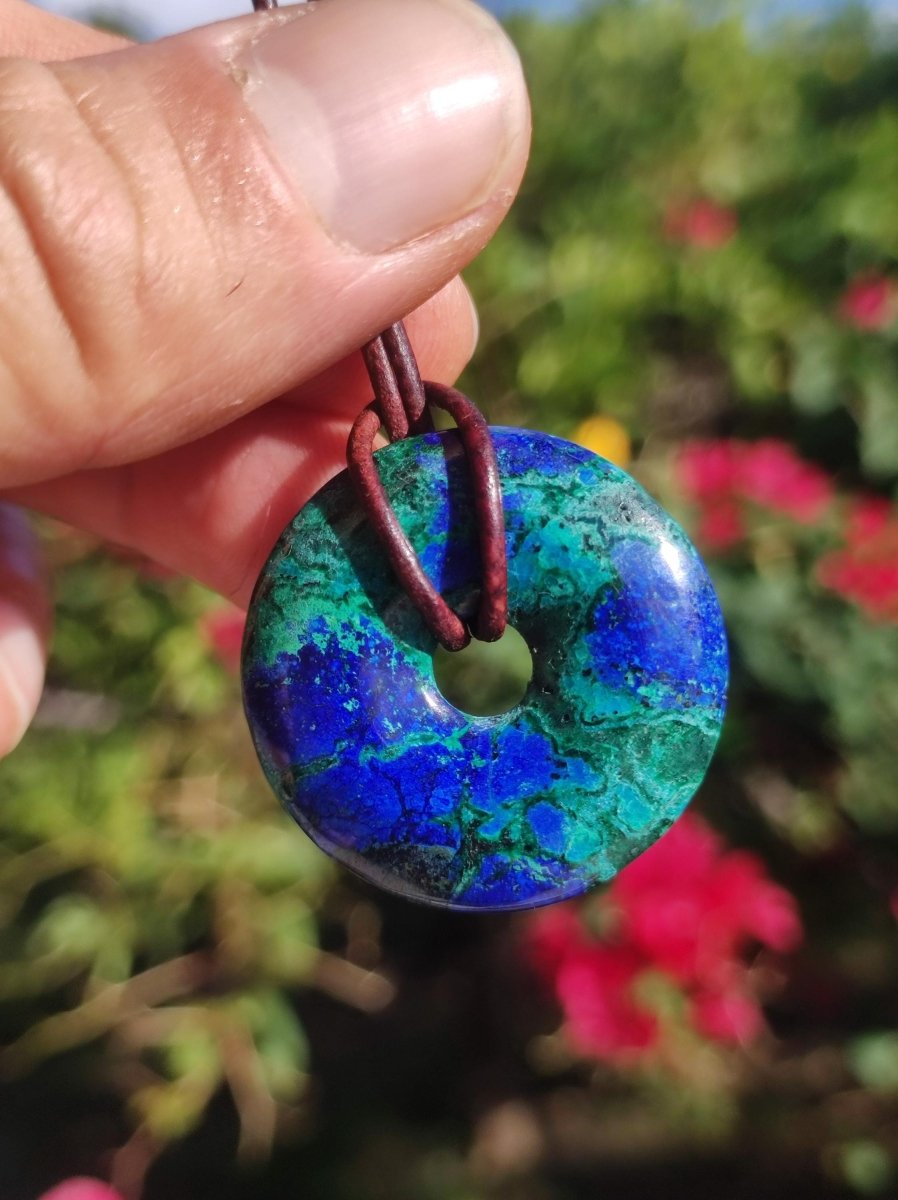 Azurit - Malachit - Chrysocoll blau grün ~ Edelstein Kette HIPPIE GOA Boho Tibet Ethno Nature Donut Schutzsymbol Heilstein Sammler Mann Frau - Art of Nature Berlin