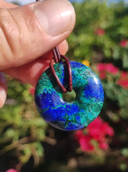 Azurit - Malachit - Chrysocoll blau grün ~ Edelstein Kette HIPPIE GOA Boho Tibet Ethno Nature Donut Schutzsymbol Heilstein Sammler Mann Frau - Art of Nature Berlin