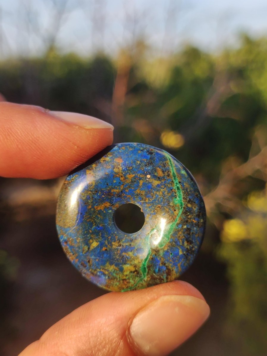 Azurit - Malachit - Chrysocoll blau grün ~ Edelstein Kette HIPPIE GOA Boho Tibet Ethno Nature Donut Schutzsymbol Heilstein Sammler Mann Frau - Art of Nature Berlin