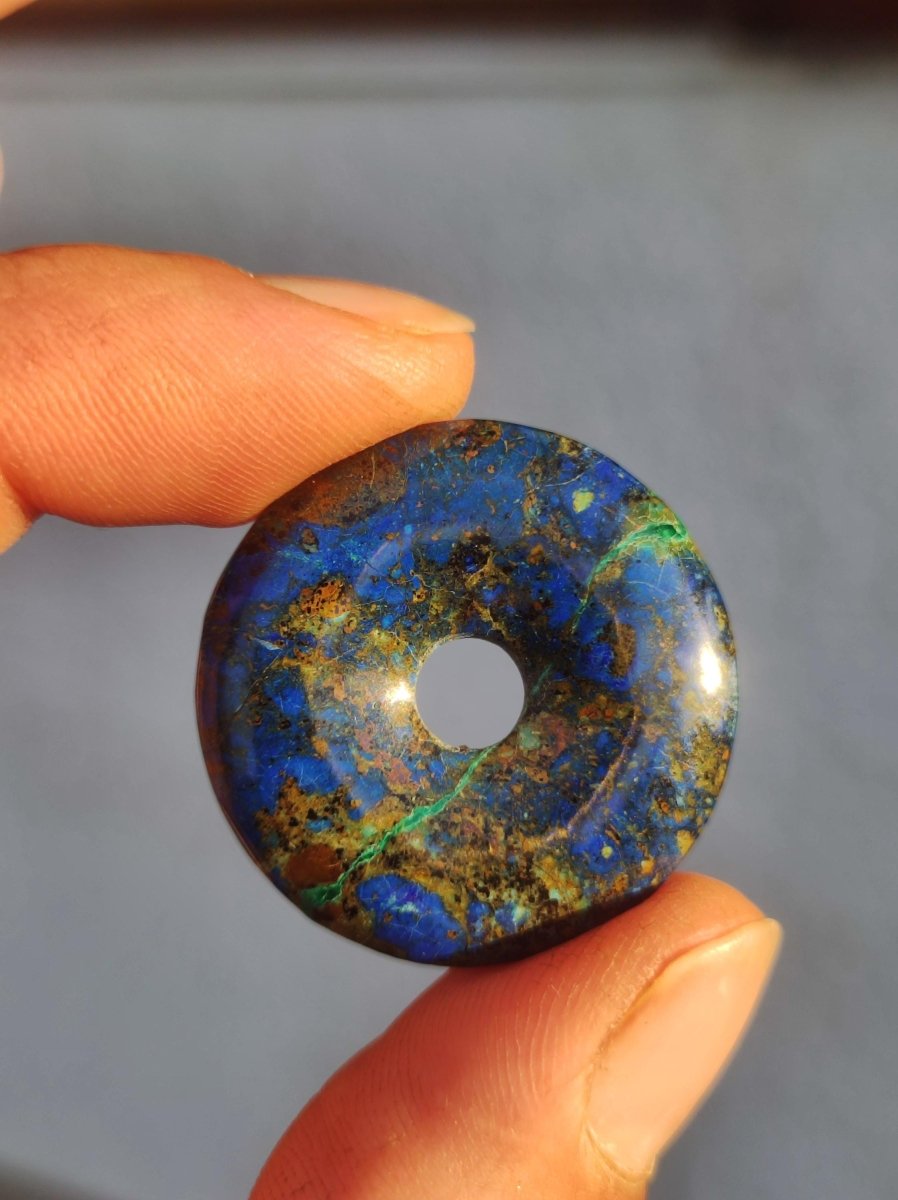 Azurit - Malachit - Chrysocoll blau grün ~ Edelstein Kette HIPPIE GOA Boho Tibet Ethno Nature Donut Schutzsymbol Heilstein Sammler Mann Frau - Art of Nature Berlin