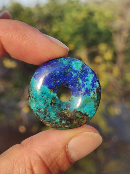 Azurit - Malachit - Chrysocoll blau grün ~ Edelstein Kette HIPPIE GOA Boho Tibet Ethno Nature Donut Schutzsymbol Heilstein Sammler Mann Frau - Art of Nature Berlin