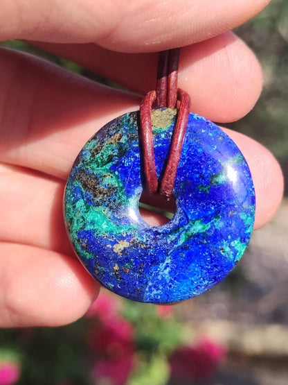 Azurit - Malachit - Chrysocoll blau grün ~ Edelstein Kette HIPPIE GOA Boho Tibet Ethno Nature Donut Schutzsymbol Heilstein Sammler Mann Frau - Art of Nature Berlin