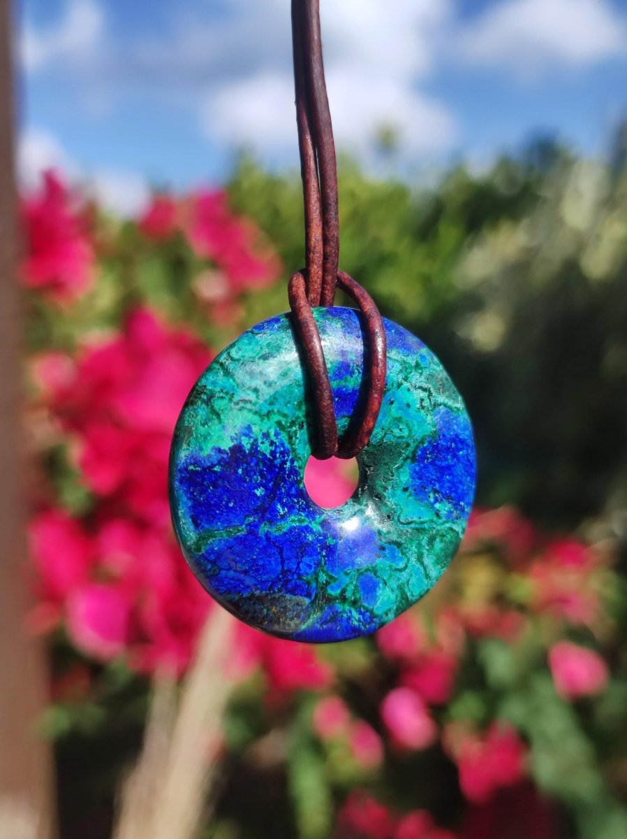 Azurit - Malachit - Chrysocoll blau grün ~ Edelstein Kette HIPPIE GOA Boho Tibet Ethno Nature Donut Schutzsymbol Heilstein Sammler Mann Frau - Art of Nature Berlin