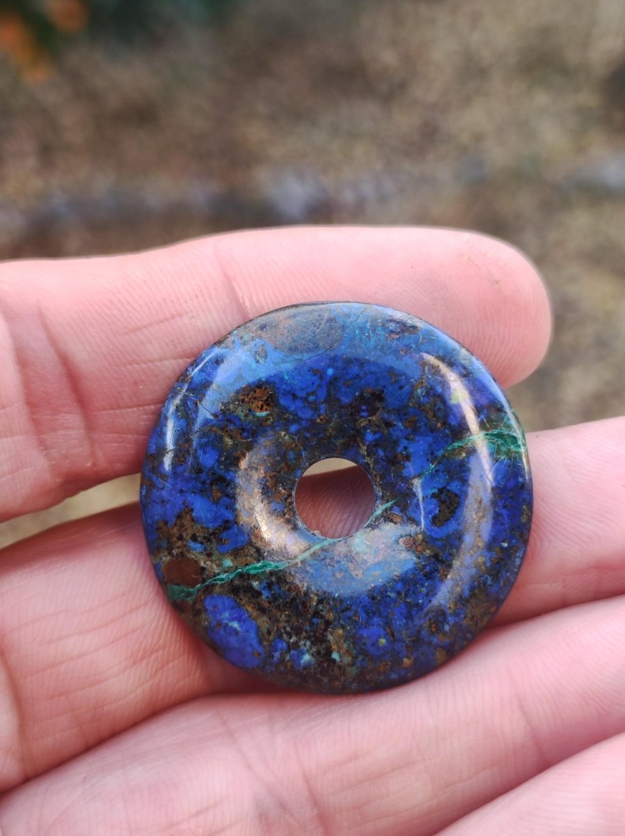 Azurit - Malachit - Chrysocoll blau grün ~ Edelstein Kette HIPPIE GOA Boho Tibet Ethno Nature Donut Schutzsymbol Heilstein Sammler Mann Frau - Art of Nature Berlin