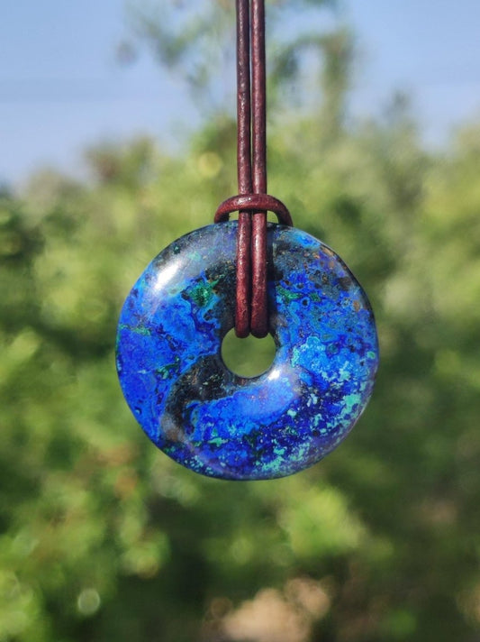 Azurit - Malachit - Chrysocoll blau grün ~ Edelstein Kette HIPPIE GOA Boho Tibet Ethno Nature Donut Schutzsymbol Heilstein Sammler Mann Frau - Art of Nature Berlin