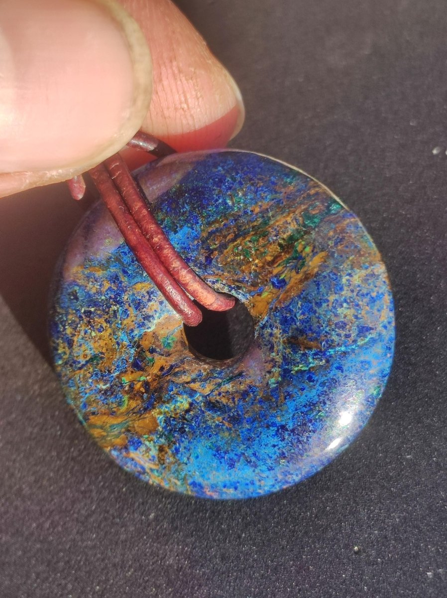 Azurit - Malachit - Chrysocoll blau grün ~ Edelstein Kette HIPPIE GOA Boho Tibet Ethno Nature Donut Schutzsymbol Heilstein Sammler Mann Frau - Art of Nature Berlin