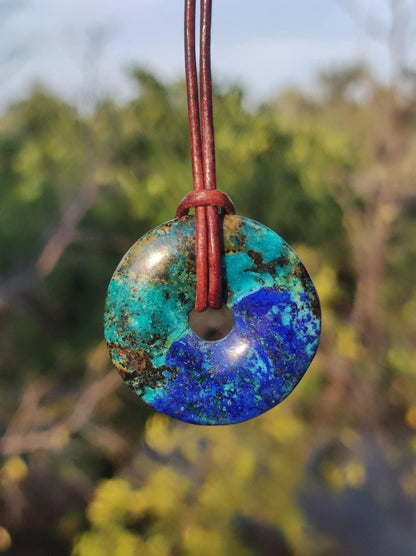 Azurit - Malachit - Chrysocoll blau grün ~ Edelstein Kette HIPPIE GOA Boho Tibet Ethno Nature Donut Schutzsymbol Heilstein Sammler Mann Frau - Art of Nature Berlin