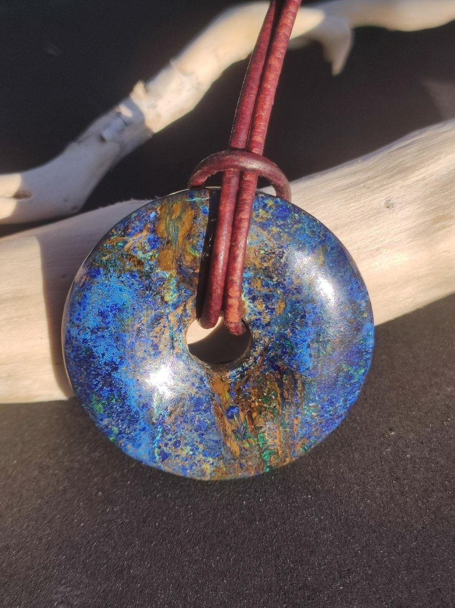 Azurit - Malachit - Chrysocoll blau grün ~ Edelstein Kette HIPPIE GOA Boho Tibet Ethno Nature Donut Schutzsymbol Heilstein Sammler Mann Frau - Art of Nature Berlin