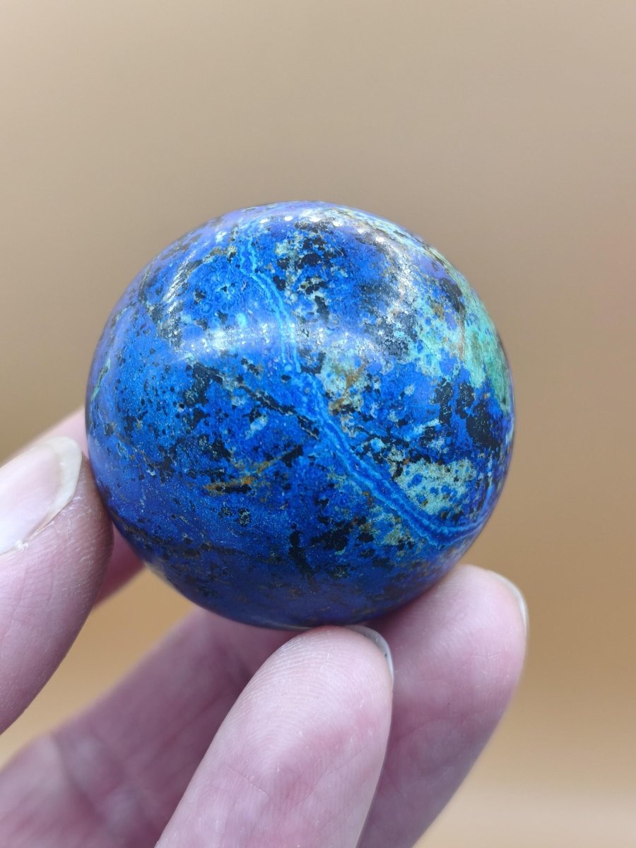 AZURIT Malachit Chrysocoll Sphere Kristalle blau Natur Edelstein Kugel Deko Wohnen Meditation Heilstein Rarität Sammler Mineralien Unikat - Art of Nature Berlin