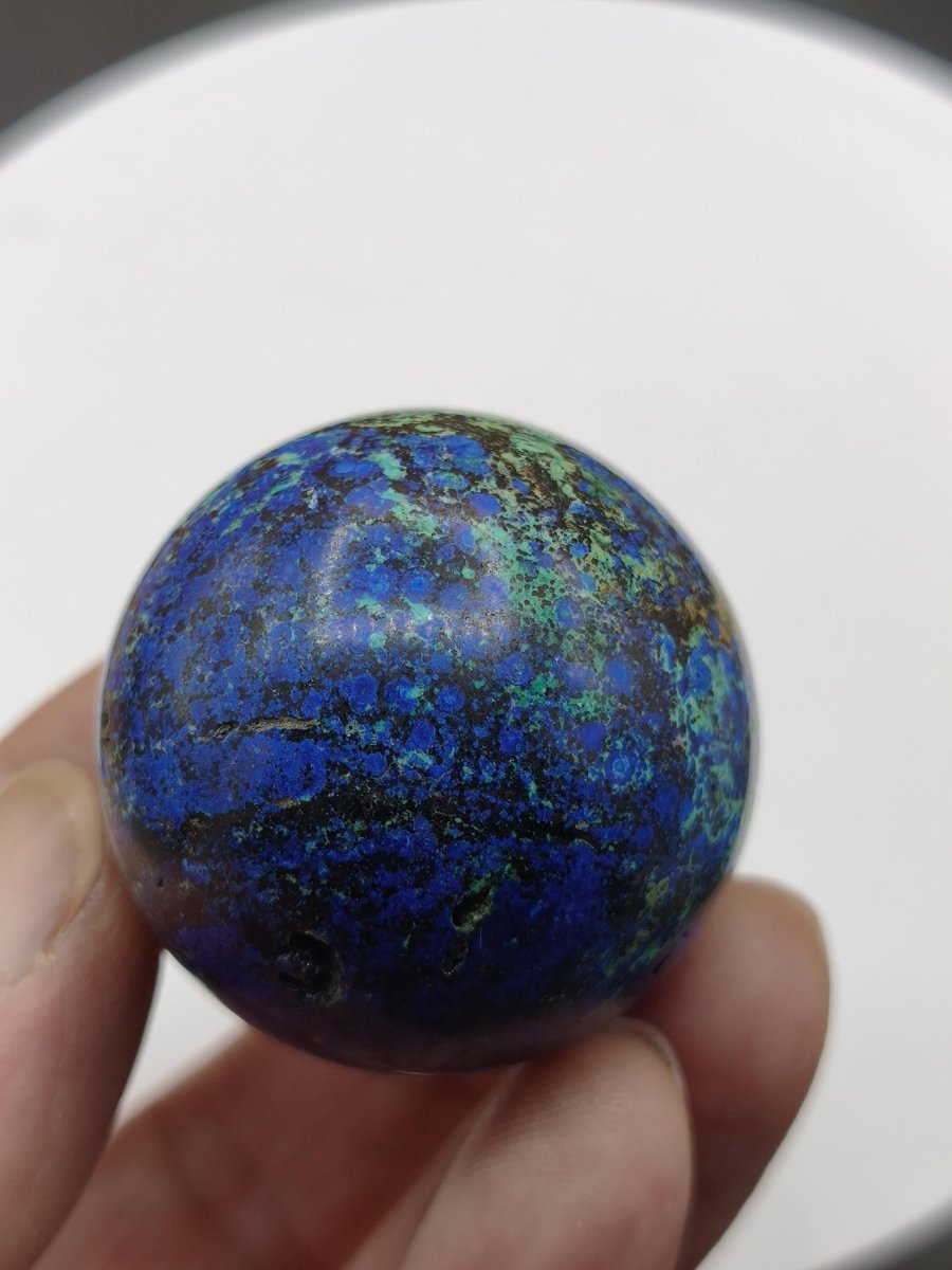 AZURIT Malachit Chrysocoll Sphere Kristalle blau Natur Edelstein Kugel Deko Wohnen Meditation Heilstein Rarität Sammler Mineralien Unikat - Art of Nature Berlin