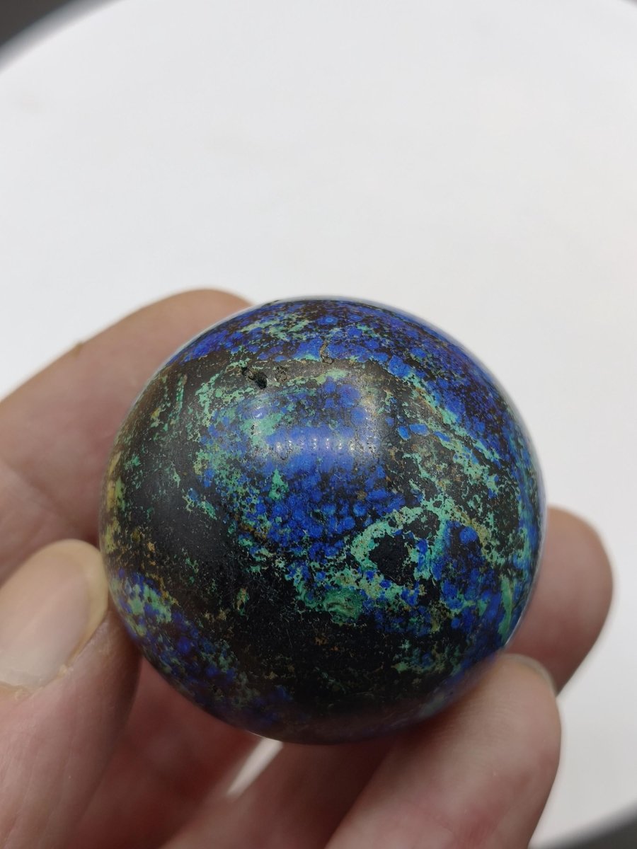 AZURIT Malachit Chrysocoll Sphere Kristalle blau Natur Edelstein Kugel Deko Wohnen Meditation Heilstein Rarität Sammler Mineralien Unikat - Art of Nature Berlin