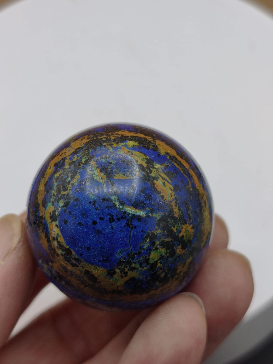AZURIT Malachit Chrysocoll Sphere Kristalle blau Natur Edelstein Kugel Deko Wohnen Meditation Heilstein Rarität Sammler Mineralien Unikat - Art of Nature Berlin