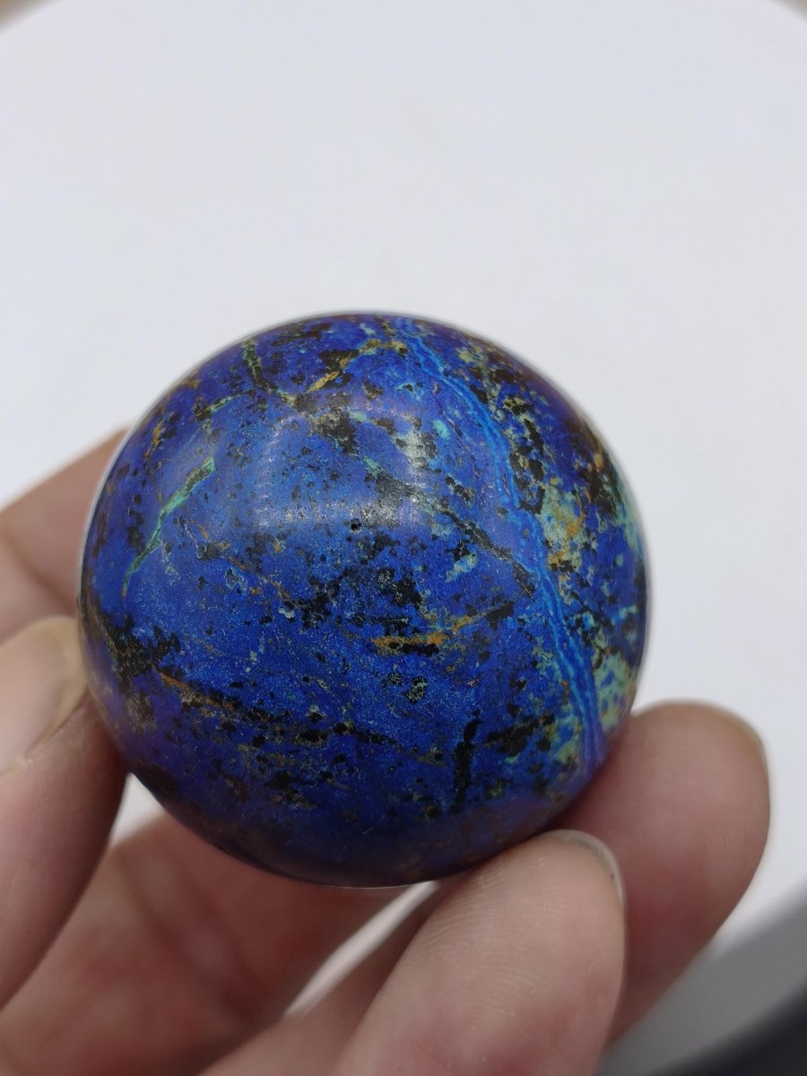 AZURIT Malachit Chrysocoll Sphere Kristalle blau Natur Edelstein Kugel Deko Wohnen Meditation Heilstein Rarität Sammler Mineralien Unikat - Art of Nature Berlin