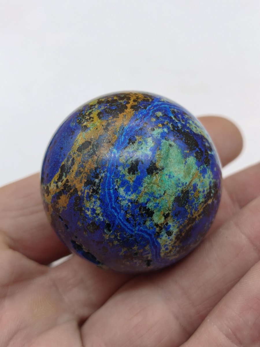 AZURIT Malachit Chrysocoll Sphere Kristalle blau Natur Edelstein Kugel Deko Wohnen Meditation Heilstein Rarität Sammler Mineralien Unikat - Art of Nature Berlin