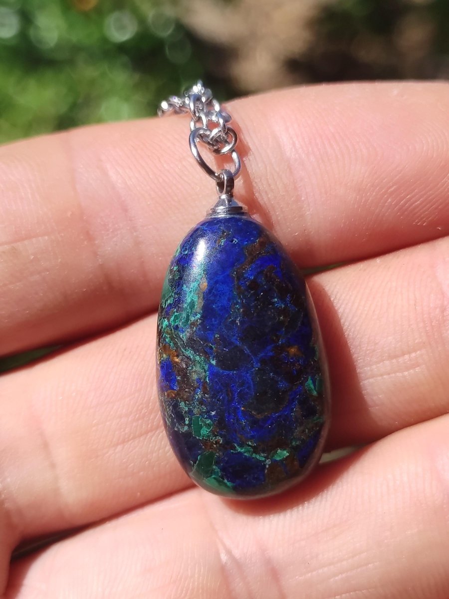 Azurit - Malachit Edelstein Kette blau grün Natur HIPPIE GOA Boho Tibet Ethno Donut Schutzsymbol Heilstein Sammler Mann Frau Selten Meer - Art of Nature Berlin