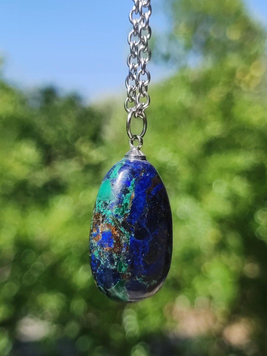 Azurit - Malachit Edelstein Kette blau grün Natur HIPPIE GOA Boho Tibet Ethno Donut Schutzsymbol Heilstein Sammler Mann Frau Selten Meer - Art of Nature Berlin