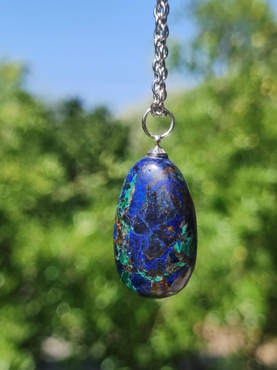 Azurit - Malachit Edelstein Kette blau grün Natur HIPPIE GOA Boho Tibet Ethno Donut Schutzsymbol Heilstein Sammler Mann Frau Selten Meer - Art of Nature Berlin